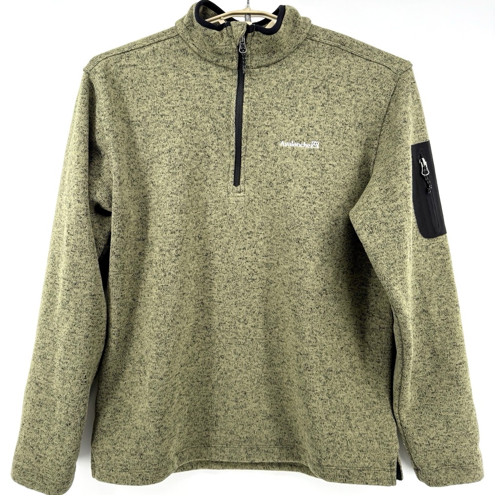 Avalanche Mens L Thermalation Mid Layering Fleece‎ 1/4 Zip Heathered Green Warm